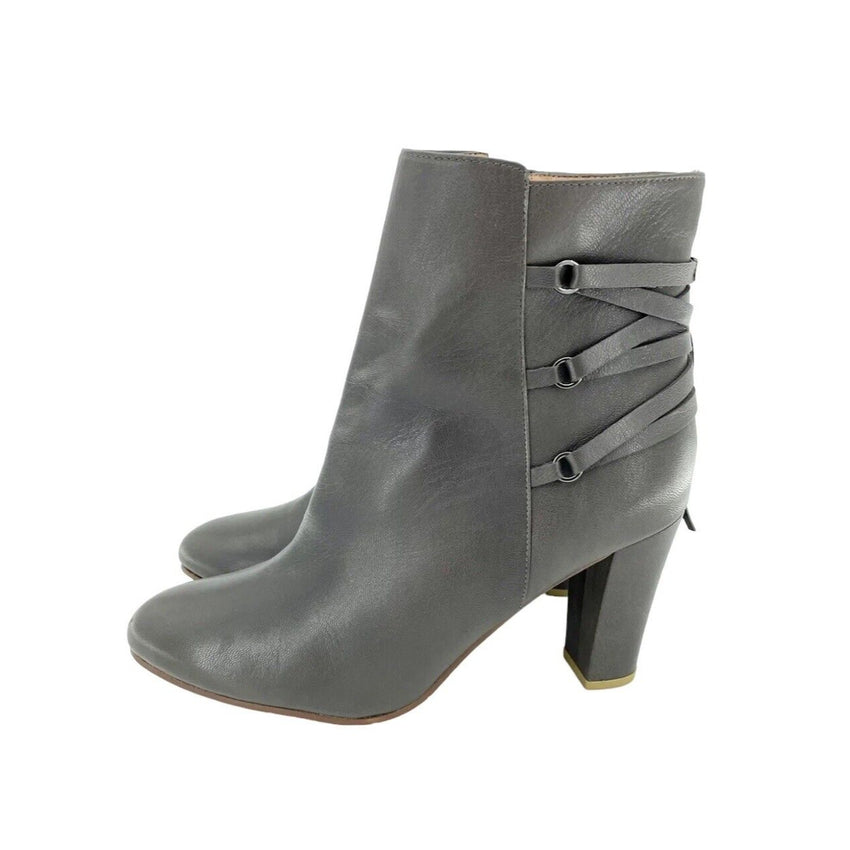 Halogen Grey Leather Lace-Up Ankle Booties