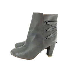 Halogen Grey Leather Lace-Up Ankle Booties