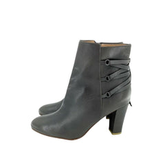 Halogen Grey Leather Lace-Up Ankle Booties