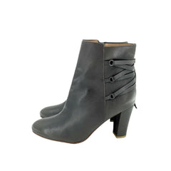 Halogen Grey Leather Lace-Up Ankle Booties
