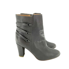 Halogen Grey Leather Lace-Up Ankle Booties
