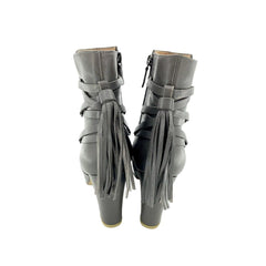 Halogen Grey Leather Lace-Up Ankle Booties