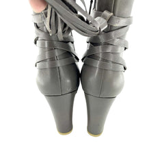 Halogen Grey Leather Lace-Up Ankle Booties