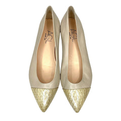 AGL Attilio Giusti Leombruni Beige Leather Pointed Cap Toe Flats