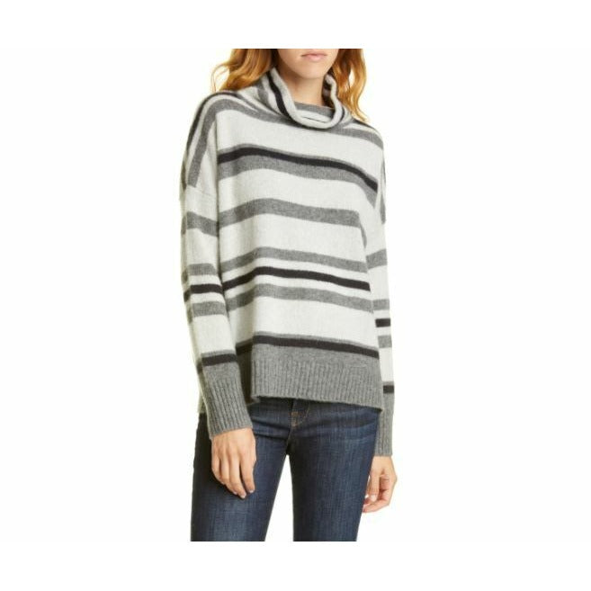Nordstrom Turtleneck Cashmere Sweater Grey Black Joanna Stripe