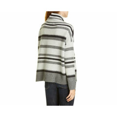 Nordstrom Turtleneck Cashmere Sweater Grey Black Joanna Stripe