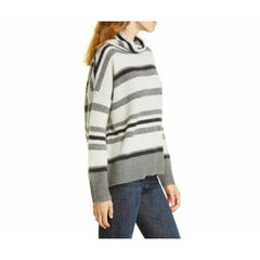 Nordstrom Turtleneck Cashmere Sweater Grey Black Joanna Stripe