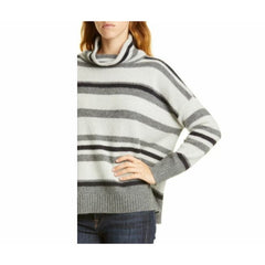 Nordstrom Turtleneck Cashmere Sweater Grey Black Joanna Stripe