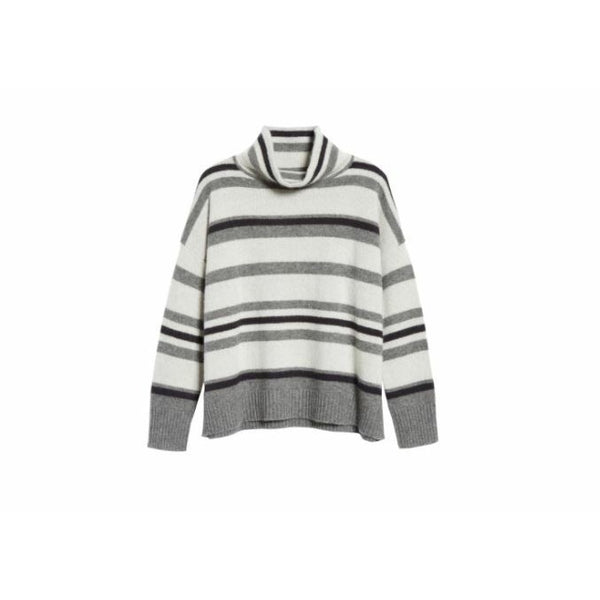 Nordstrom Turtleneck Cashmere Sweater Grey Black Joanna Stripe
