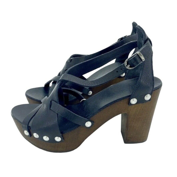 Henry Beguelin Black Leather Wooden Sole Sandals