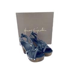 Henry Beguelin Black Leather Wooden Sole Sandals