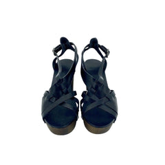Henry Beguelin Black Leather Wooden Sole Sandals