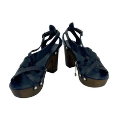 Henry Beguelin Black Leather Wooden Sole Sandals