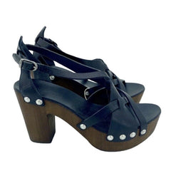 Henry Beguelin Black Leather Wooden Sole Sandals