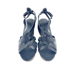 Henry Beguelin Black Leather Wooden Sole Sandals