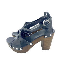 Henry Beguelin Black Leather Wooden Sole Sandals