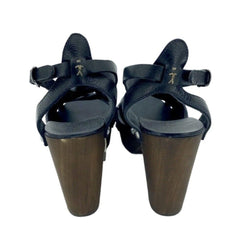 Henry Beguelin Black Leather Wooden Sole Sandals