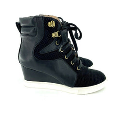 Linea Paolo Dotted Print Suede Leather Wedge Sneakers - PRE-OWNED