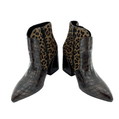 Jeffrey Campbell Bentlee Animal Print Calf Hair Croc Leather Boots