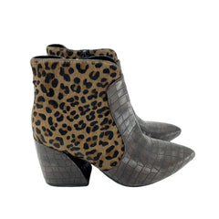 Jeffrey Campbell Bentlee Animal Print Calf Hair Croc Leather Boots