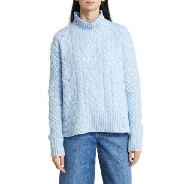 Nordstrom Wool Blend Blue Mock Neck Cable Knit Oversized Sweater