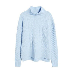 Nordstrom Wool Blend Blue Mock Neck Cable Knit Oversized Sweater