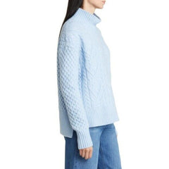 Nordstrom Wool Blend Blue Mock Neck Cable Knit Oversized Sweater