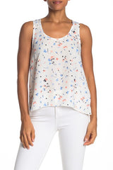 Joie Erla Side Slit Floral Print Sleeveless Blouse in White