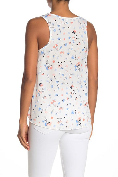 Joie Erla Side Slit Floral Print Sleeveless Blouse in White