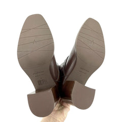 Aquatalia Evette Brown Leather Mid Calf Block Heel Boots