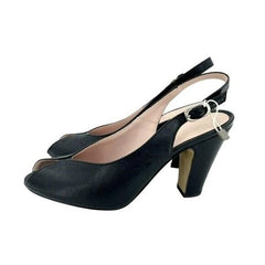 Fauzian Jeunesse Black Leather Peep Toe Slingback Pumps