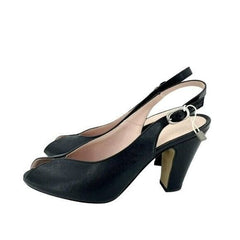 Fauzian Jeunesse Black Leather Peep Toe Slingback Pumps
