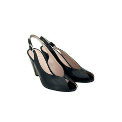 Fauzian Jeunesse Black Leather Peep Toe Slingback Pumps