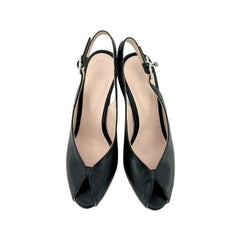 Fauzian Jeunesse Black Leather Peep Toe Slingback Pumps