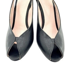 Fauzian Jeunesse Black Leather Peep Toe Slingback Pumps