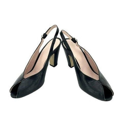 Fauzian Jeunesse Black Leather Peep Toe Slingback Pumps