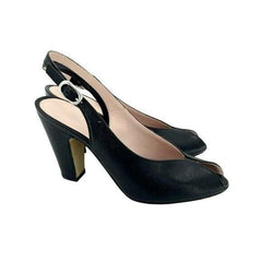 Fauzian Jeunesse Black Leather Peep Toe Slingback Pumps