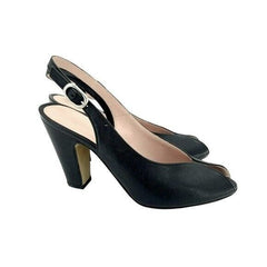 Fauzian Jeunesse Black Leather Peep Toe Slingback Pumps