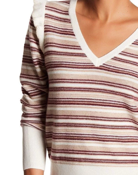 Joie Striped Ruffle Cashmere and Wool Sweater