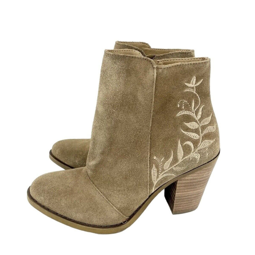 Lucky Brand Embroidered Suede Leather Ankle Boots