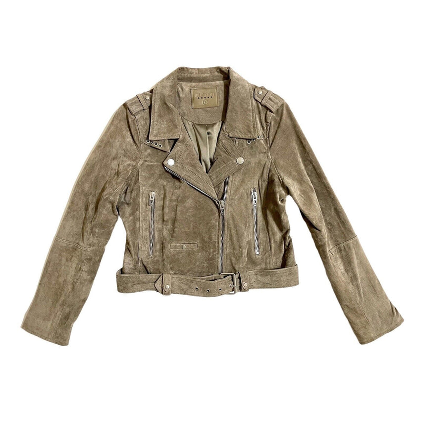 BlankNYC Taupe Suede Leather Moto Jacket