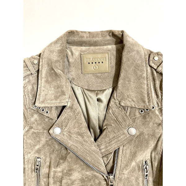 BlankNYC Taupe Suede Leather Moto Jacket