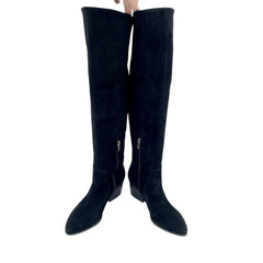 Vince Camuto Nestel Black Suede Leather  Block Heel Knee High Boots