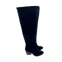 Vince Camuto Nestel Black Suede Leather  Block Heel Knee High Boots