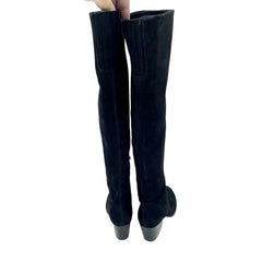 Vince Camuto Nestel Black Suede Leather  Block Heel Knee High Boots
