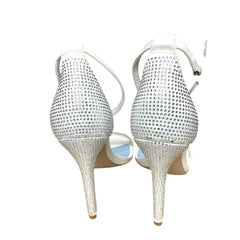 Schutz Cadey-Lee Crystal Sandal White Leather Stiletto Ankle Strap