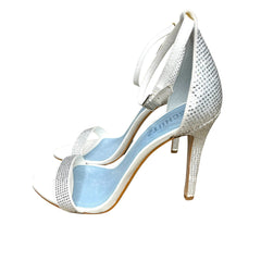 Schutz Cadey-Lee Crystal Sandal White Leather Stiletto Ankle Strap