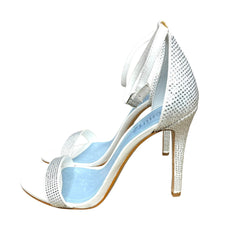 Schutz Cadey-Lee Crystal Sandal White Leather Stiletto Ankle Strap