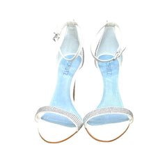Schutz Cadey-Lee Crystal Sandal White Leather Stiletto Ankle Strap