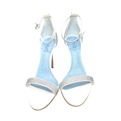 Schutz Cadey-Lee Crystal Sandal White Leather Stiletto Ankle Strap